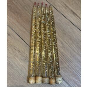 Vintage (5) Lucite 12” MCM Lucite Display Candles Clear With Gold Flecks 1960s